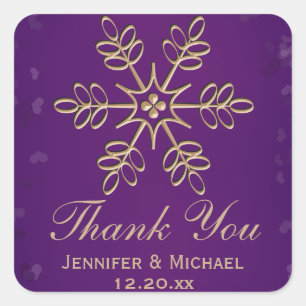 Étiquette de Merci à flocons de neige violet et or