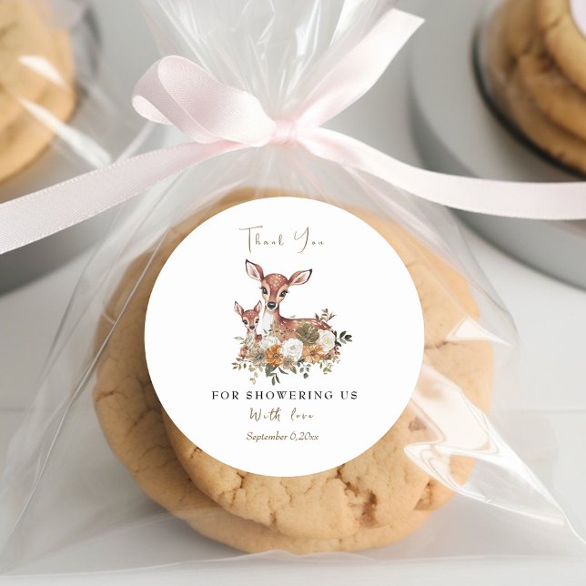 étiquette de Merci de baby shower de cerf de maman (Créateur téléchargé)