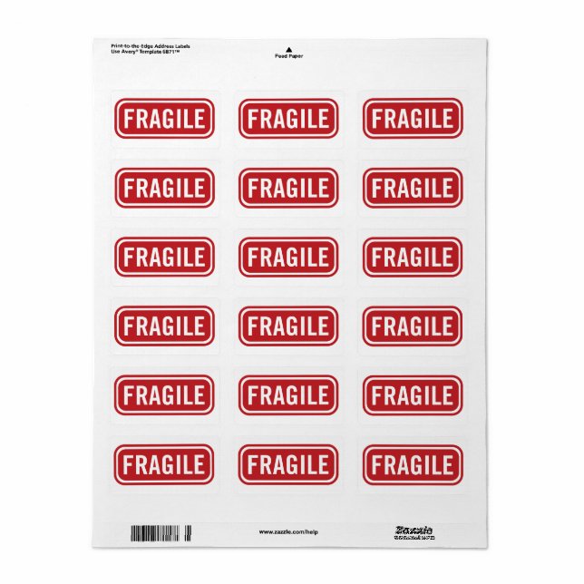 Étiquette de messagerie simple Red Fragile (Feuille entière)