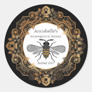Étiquette de miel à cadre d'or fantaisie
