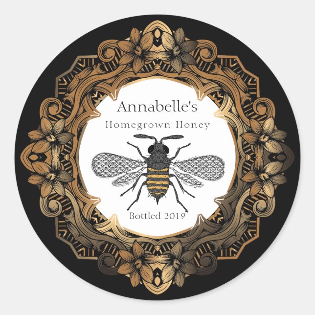 Étiquette de miel à cadre or fantaisie (Devant)
