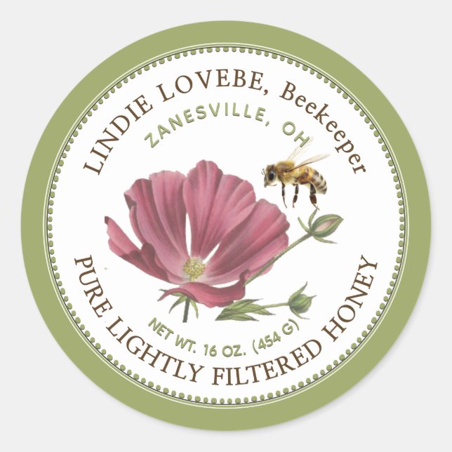 Étiquette de miel à fleurs avec abeille (Devant)