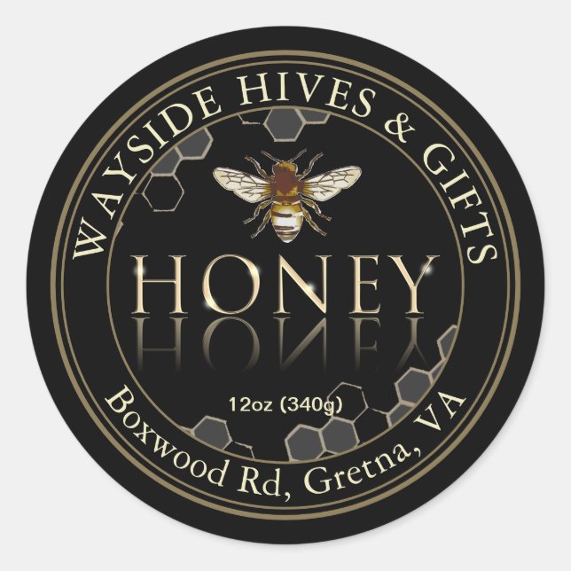 Étiquette de miel abeille et peigne de miel sur no (Devant)