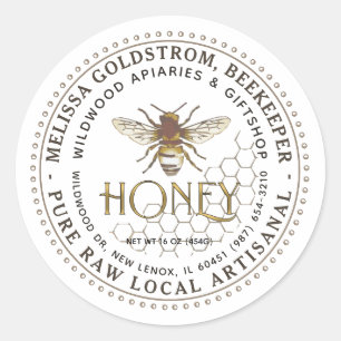 Étiquette de miel abeille sur Honeycomb Or métalli