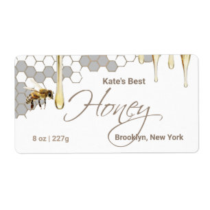 Étiquette de miel avec peigne de miel, goutte et a