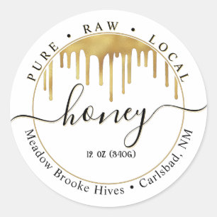 Étiquette de miel blanc, perches dorées et police 