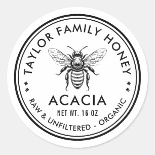 Étiquette de miel d'acacia avec abeille à miel