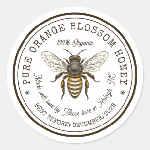 Étiquette de miel de fleur d'oranger avec abeille 