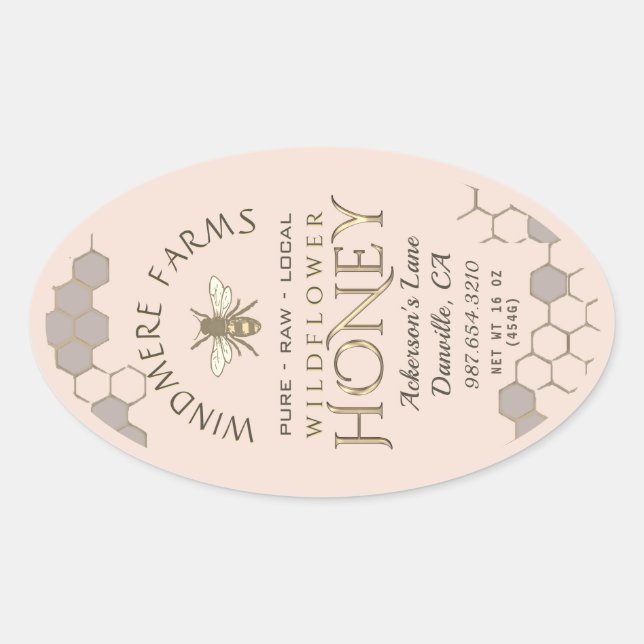 Étiquette de miel de Queenline 16/32oz abeille de  (Devant)