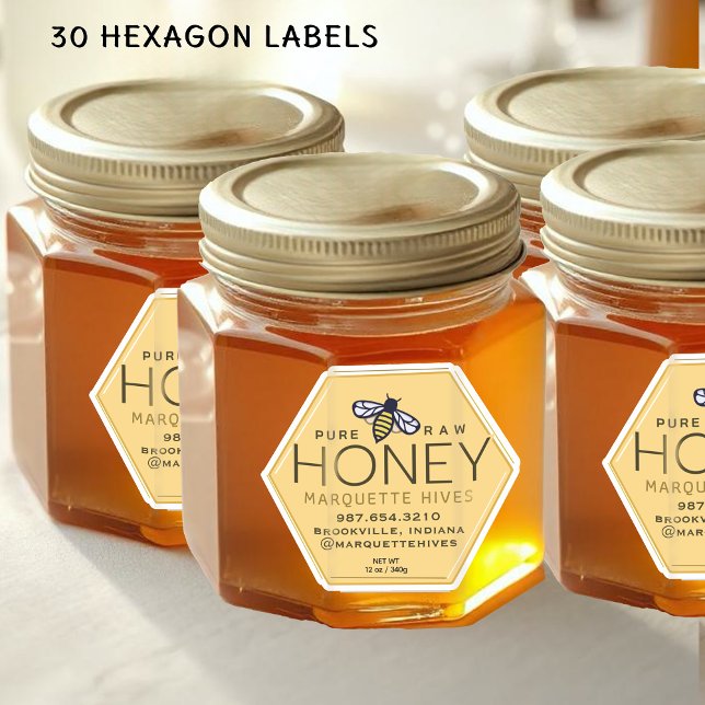 Étiquette de miel en forme d'hexagone avec abeille (Créateur téléchargé)