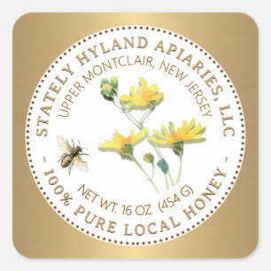 Étiquette de miel Fleur jaune Abeille et bordure d