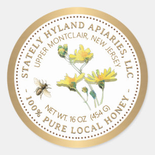 Étiquette de miel Fleur jaune Abeille et bordure d