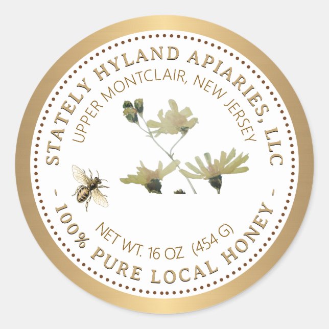Étiquette de miel Fleur jaune Abeille et bordure d (Devant)