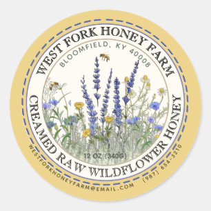 Étiquette de miel Fleur sauvage avec abeilles
