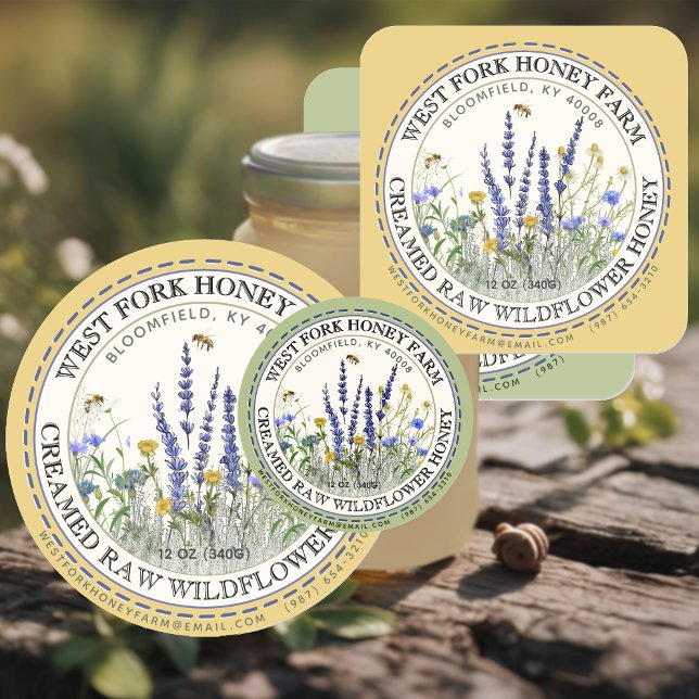 Étiquette de miel Fleur sauvage avec abeilles (Créateur téléchargé)