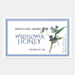 Étiquette de miel Fleur sauvage bleu (Date de réco