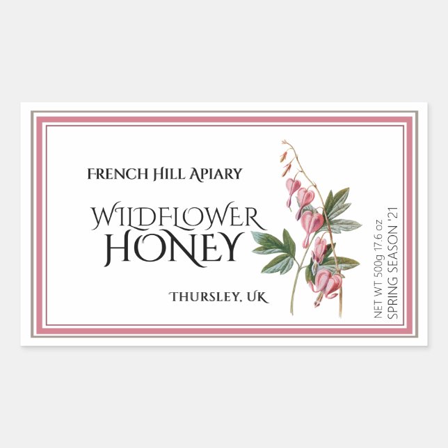 Étiquette de miel Fleur sauvage rose (Date de réco (Devant)