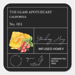 Étiquette de miel infusé à la fraise d'Apothecary