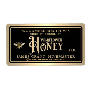 Étiquette de miel Jar avec abeille et goutte de mi