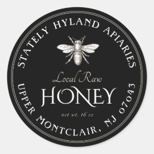 Étiquette de miel noir Abeille Vintage blanche