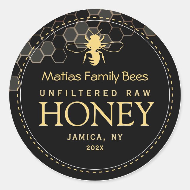Étiquette de miel noir avec abeille stylisée et pe (Devant)