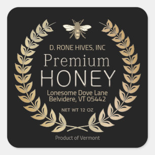 Étiquette de miel noir Heraldic Bee Gold Laurel Wr