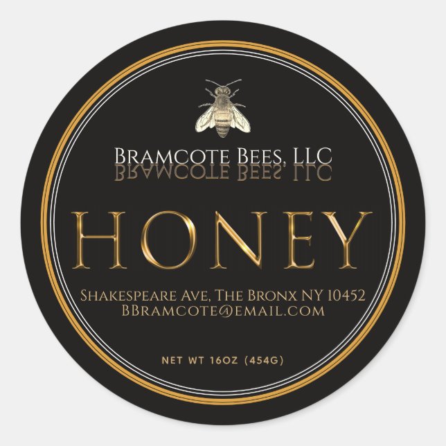 Étiquette de miel noir Métallo Vintage abeille  (Devant)