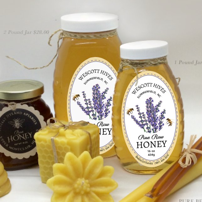 Étiquette de miel ovale Lavande et abeilles Queenl (Créateur téléchargé)