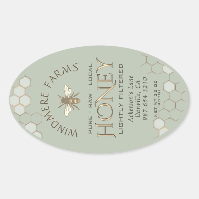 Étiquette de miel Queenline 16/32oz Honeycomb Bee  (Devant)