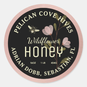 Étiquette de miel rose Aquarelle Fleur sauvage Bee