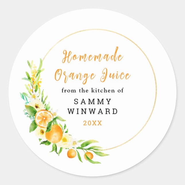 Étiquette de mise en conserve de jus d'orange fait (Devant)