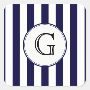 Étiquette de monogramme blanc bleu marine