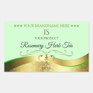 Étiquette de Monogramme vert clair Wavy Gold