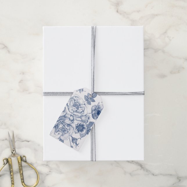 étiquette de motif Vintage bleu élégant (Avec de la ficelle)