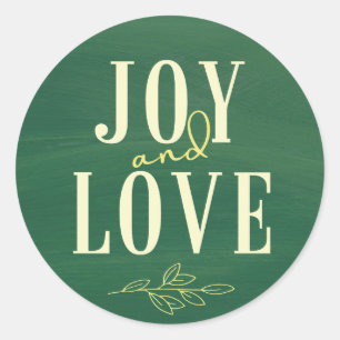 Étiquette de Noël Joie & Amour à l'aquarelle Vert