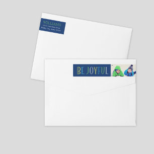Étiquette de Noël Photo Bleu Marine Soyez Joyeux