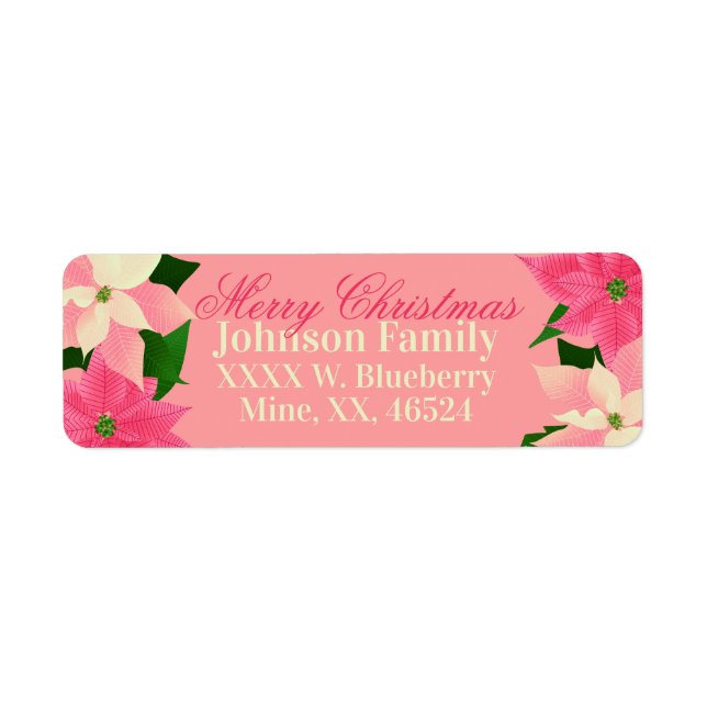 Étiquette de Noël rose Poinsettia (Devant)