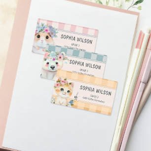 Étiquette de nom Animaux Mignons Gingham Floral Ro