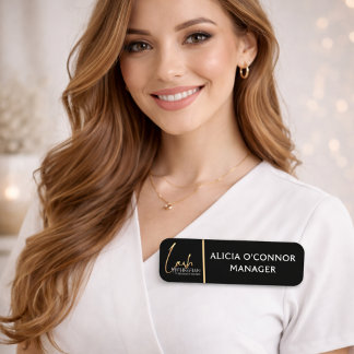 Étiquette de nom Black & Gold Beauty | Badge de lu