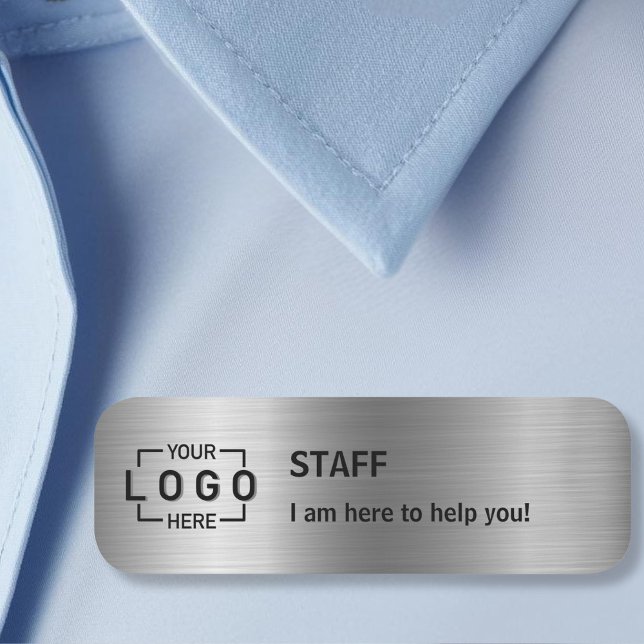 Étiquette de nom classique en argent Logo Texte (Logo Text Classic Silver Name Tag)