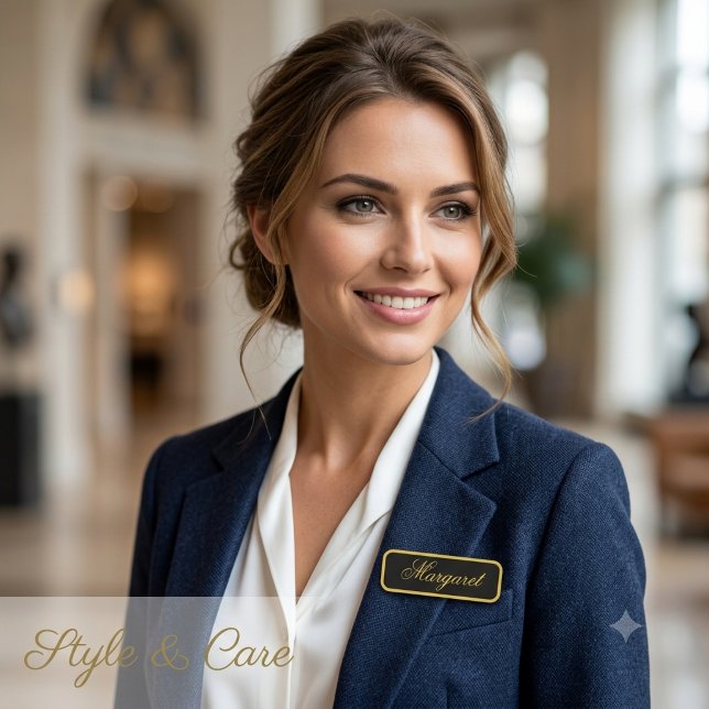Étiquette de nom classique noire M Or avec nom per (M Gold Black Classic Name Tag With Custom Name)