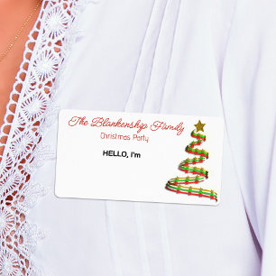Étiquette de nom d'arbre de Noël ruban rouge vert
