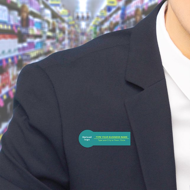 Étiquette de nom de forme de badge vert sarcelle d (Build brand name awareness. Your business brand on teal green badge shape name tag.)