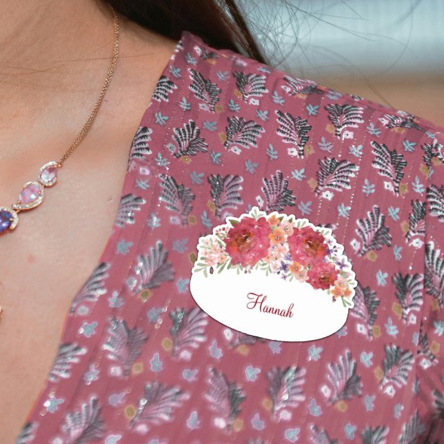Étiquette de nom de la Fête des mariées florale Aq (Watercolor Floral Bridal Shower Name Tag Sticker)