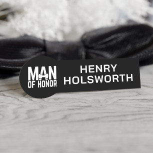 Étiquette de nom moderne noir et blanc pour homme 