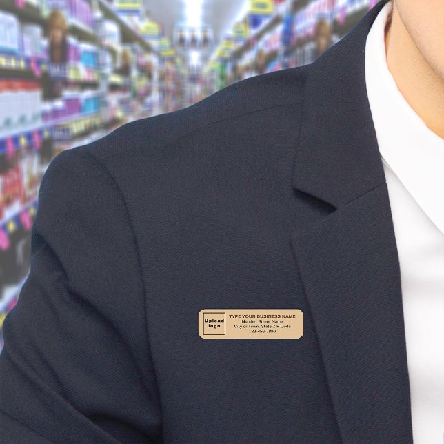 Étiquette de nom rectangle long marron clair de ma (Build brand name awareness. Your business brand on long light brown name tag.)