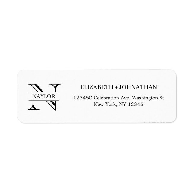 Étiquette de noms de monogramme noir et blanc simp (Devant)