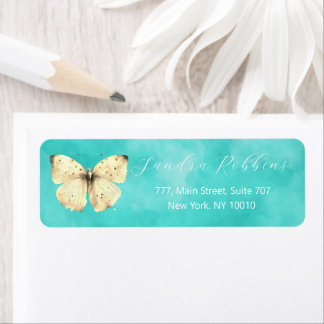 Étiquette de papillon bleu clair romantique