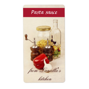 Étiquette de pâtes, sel, poivre et ail