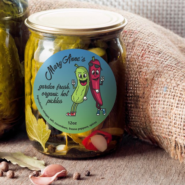Étiquette de pickles et de poivrons en dessin anim (Créateur téléchargé)